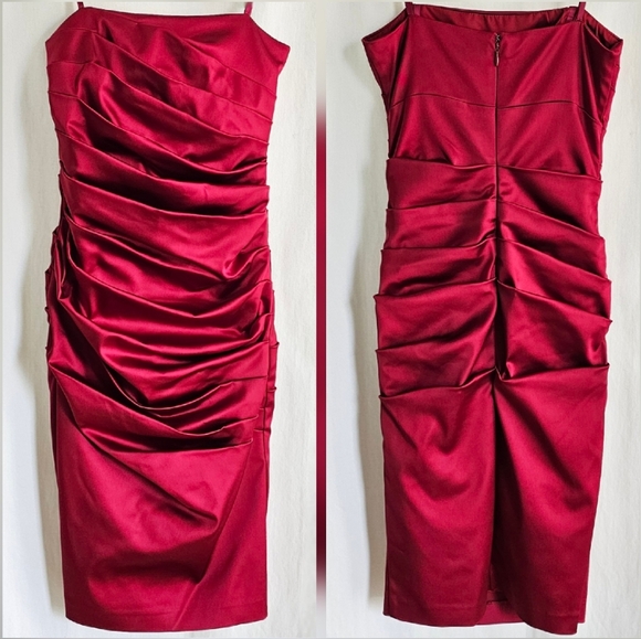 🇨🇦 Le Chateau Strapless Red Satin Dress - Picture 15 of 16